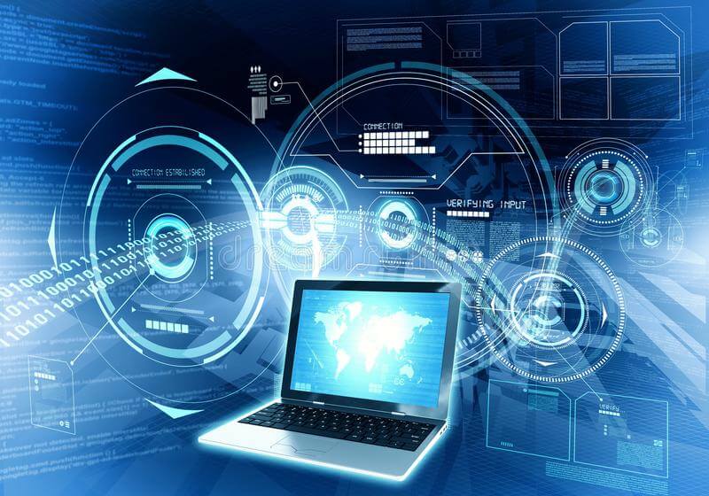 Laptop with a digital universe background, symbolizing global cybersecurity