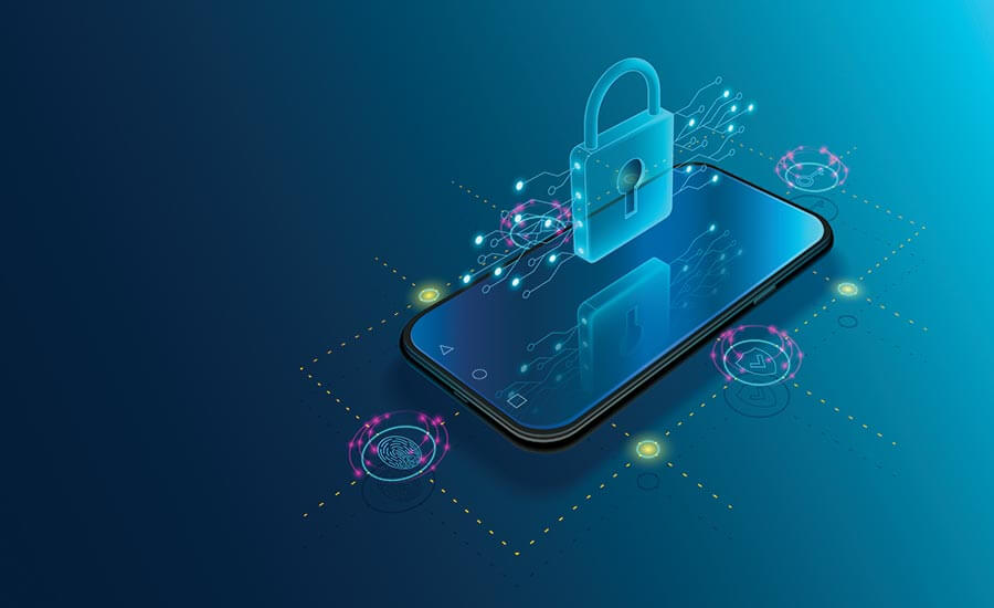 Mobile phone with an elevated padlock symbolizing security